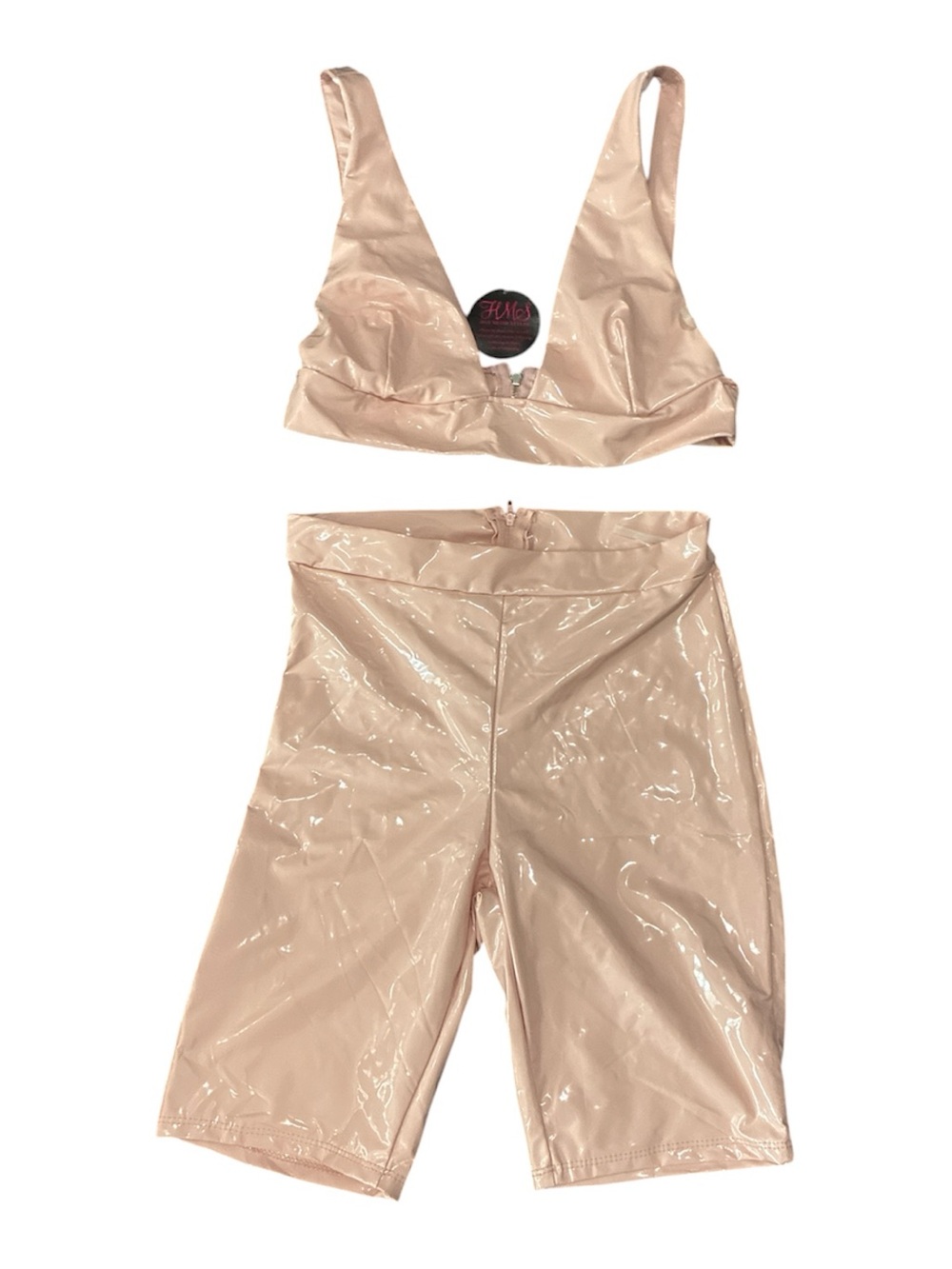 Hot Miami Styles Nude Patent Two-Piece Shorts Set